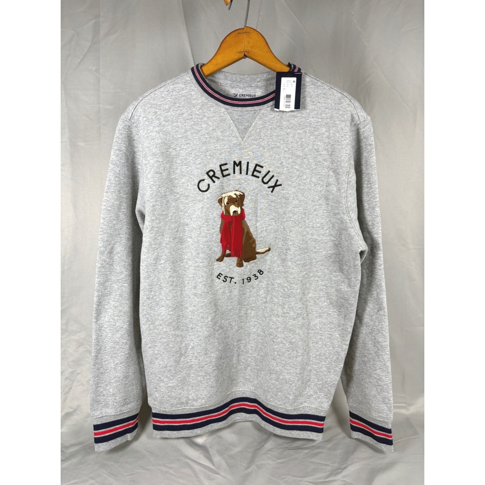 Cremieux Mens Grey Dog Graphic Sweatshirt Embroidered Lab New Small French Prep